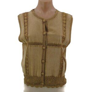 Scully Suede Shimmer Lace Vest M Patchwork Crochet Sleeveless Button Festival